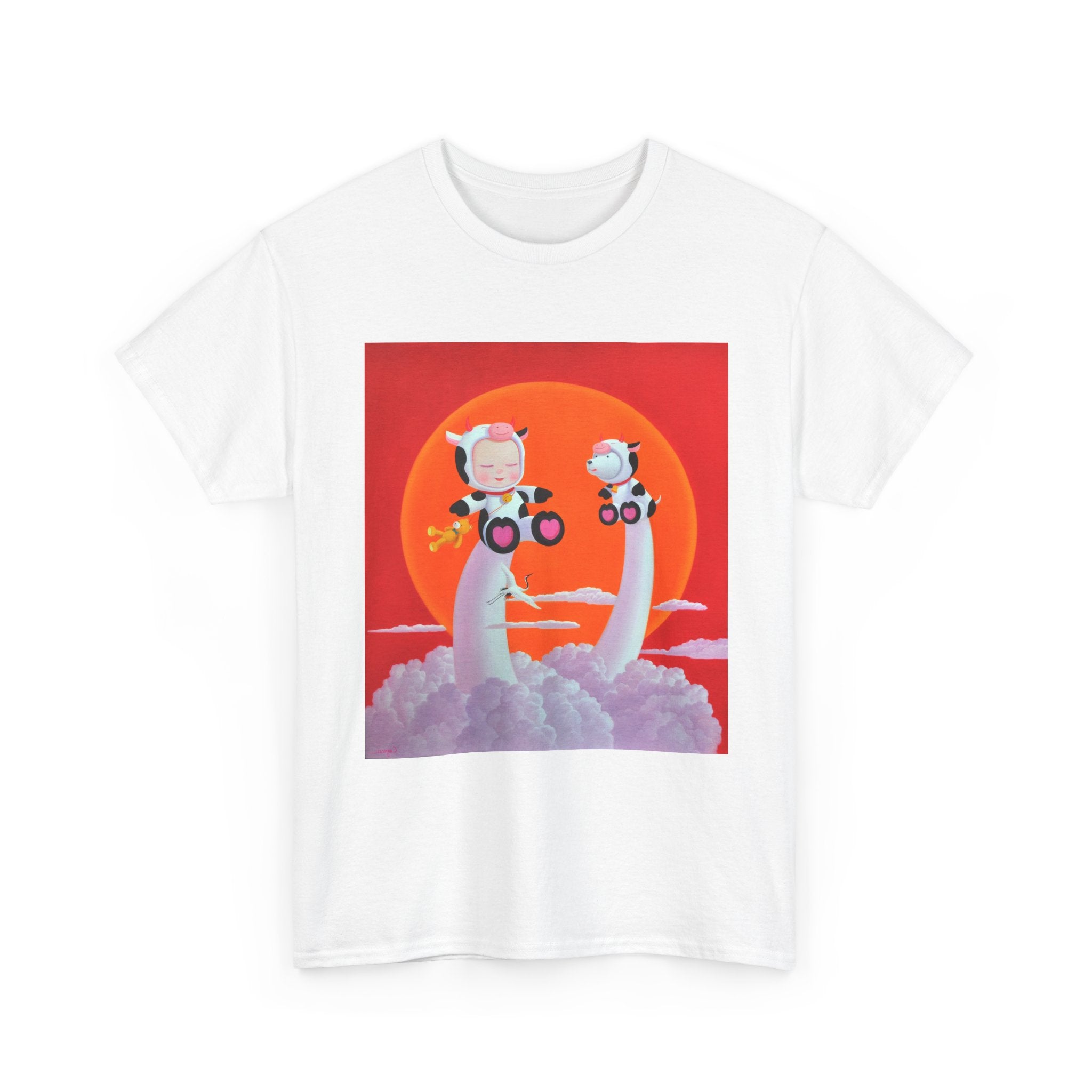 T-Shirt with Little Girl with The Cow, Tropical Art Tee for Nature Lovers, Gift for Adventurers, Casual Everyday Wear, Summer Style