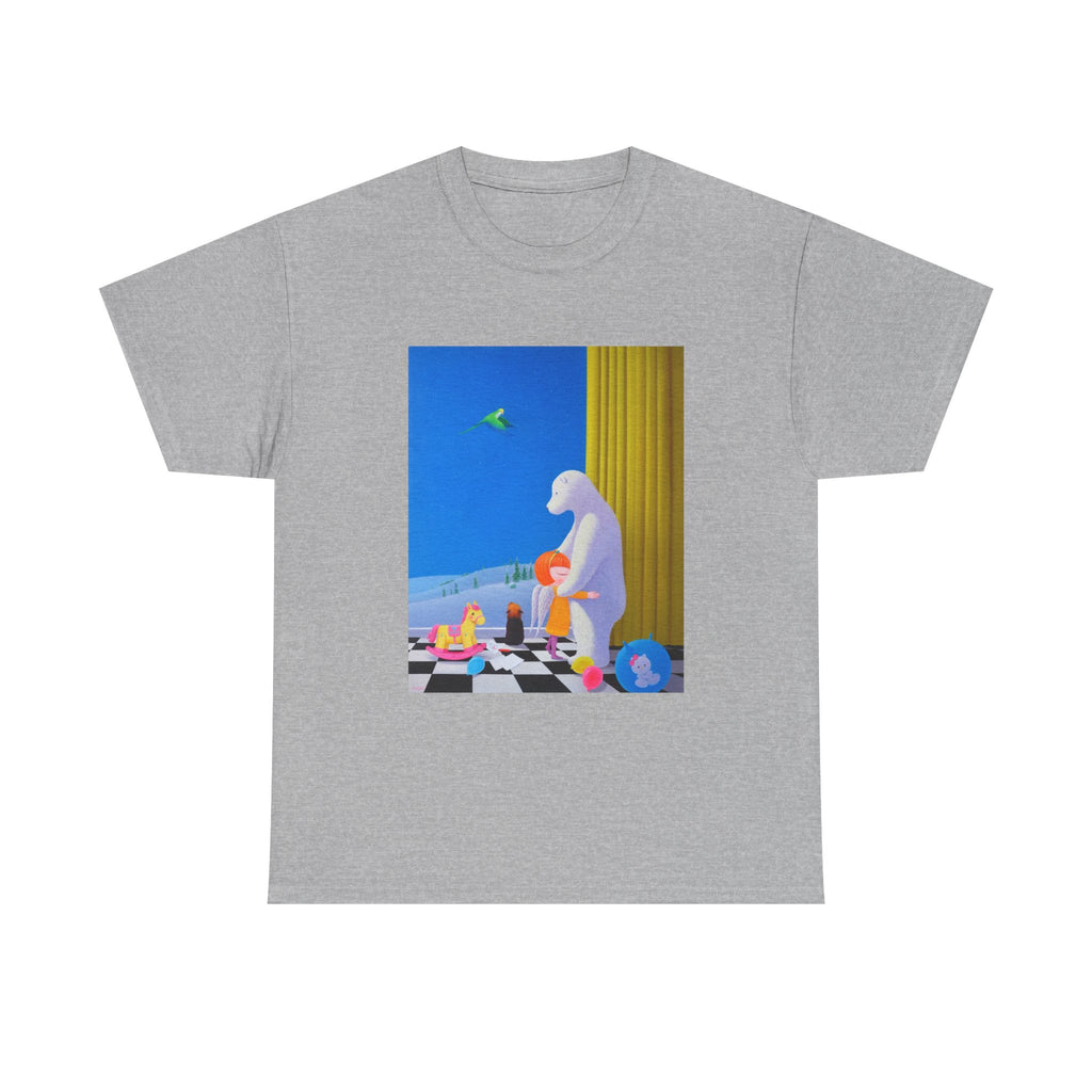 T-Shirt with Little Girl with Her Bear, Tropical Art Tee for Nature Lovers, Gift for Adventurers, Casual Everyday Wear, Summer Style