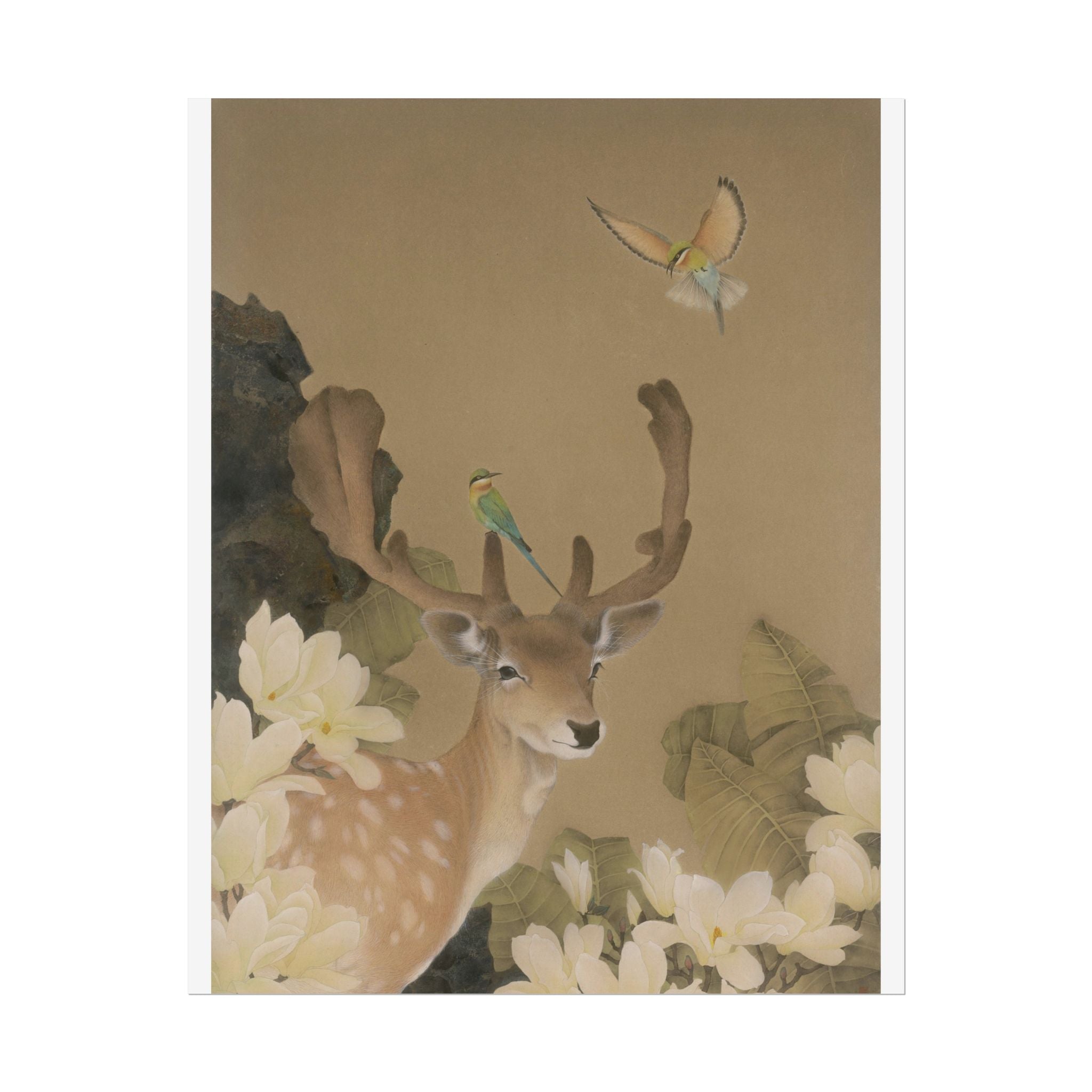 Deer and Eagle Art Poster, Cute Animal Decor, Christmas Wall Art, Kids Room Decoration, Gift for Animal Lovers