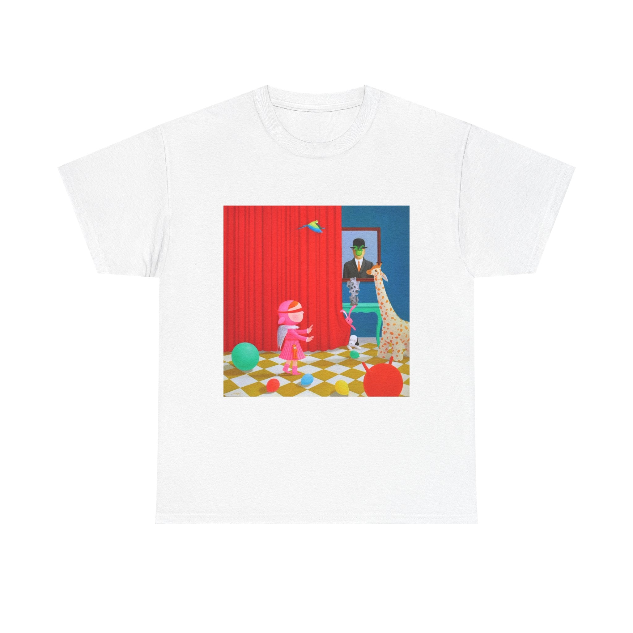 T-Shirt with Little Girl with Magritte, Tropical Art Tee for Nature Lovers, Gift for Adventurers, Casual Everyday Wear, Summer Style