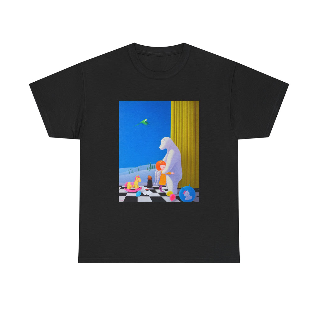 T-Shirt with Little Girl with Her Bear, Tropical Art Tee for Nature Lovers, Gift for Adventurers, Casual Everyday Wear, Summer Style