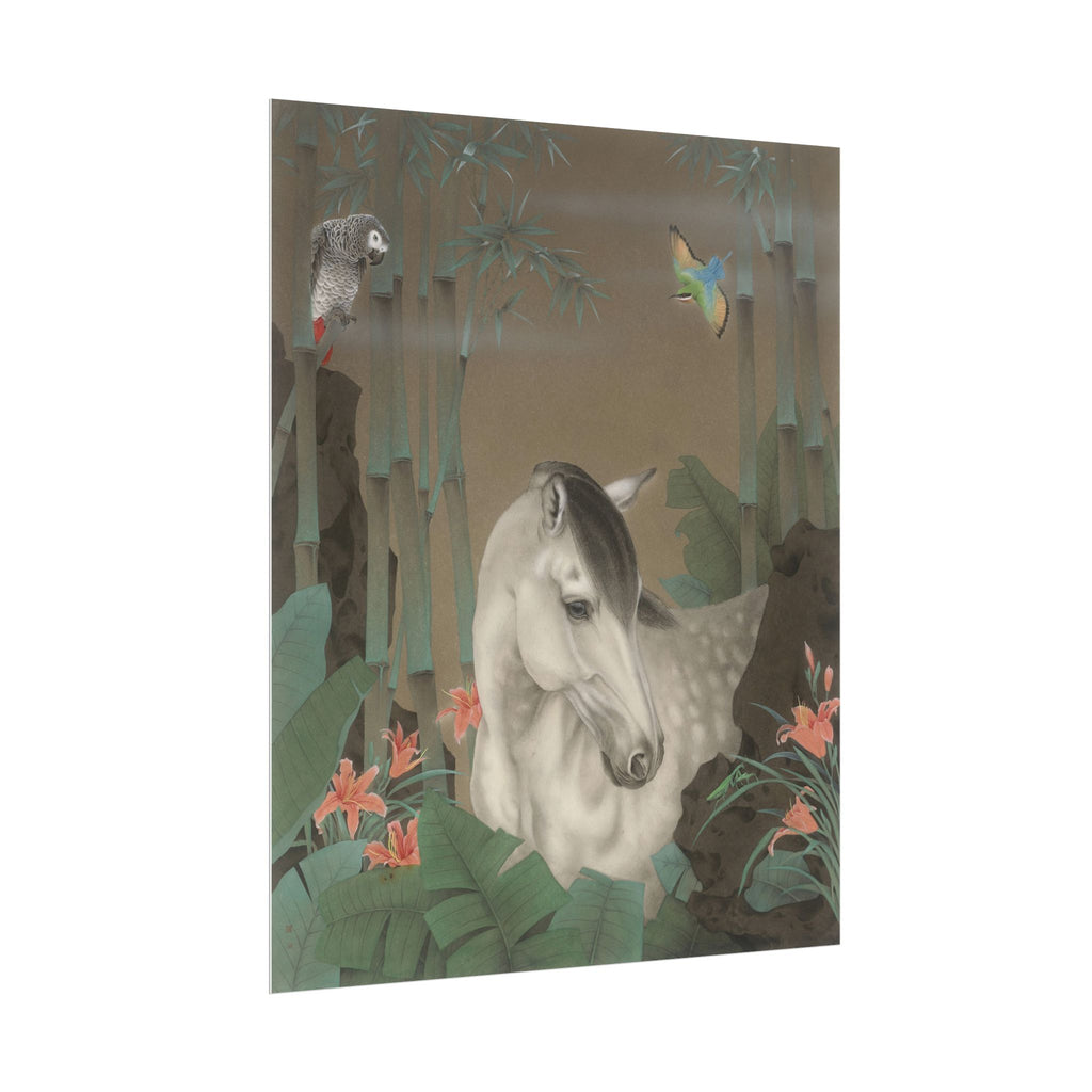 Horse in the Bamboo Forest Art Poster, Cute Animal Decor, Christmas Wall Art, Kids Room Decoration, Gift for Animal Lovers