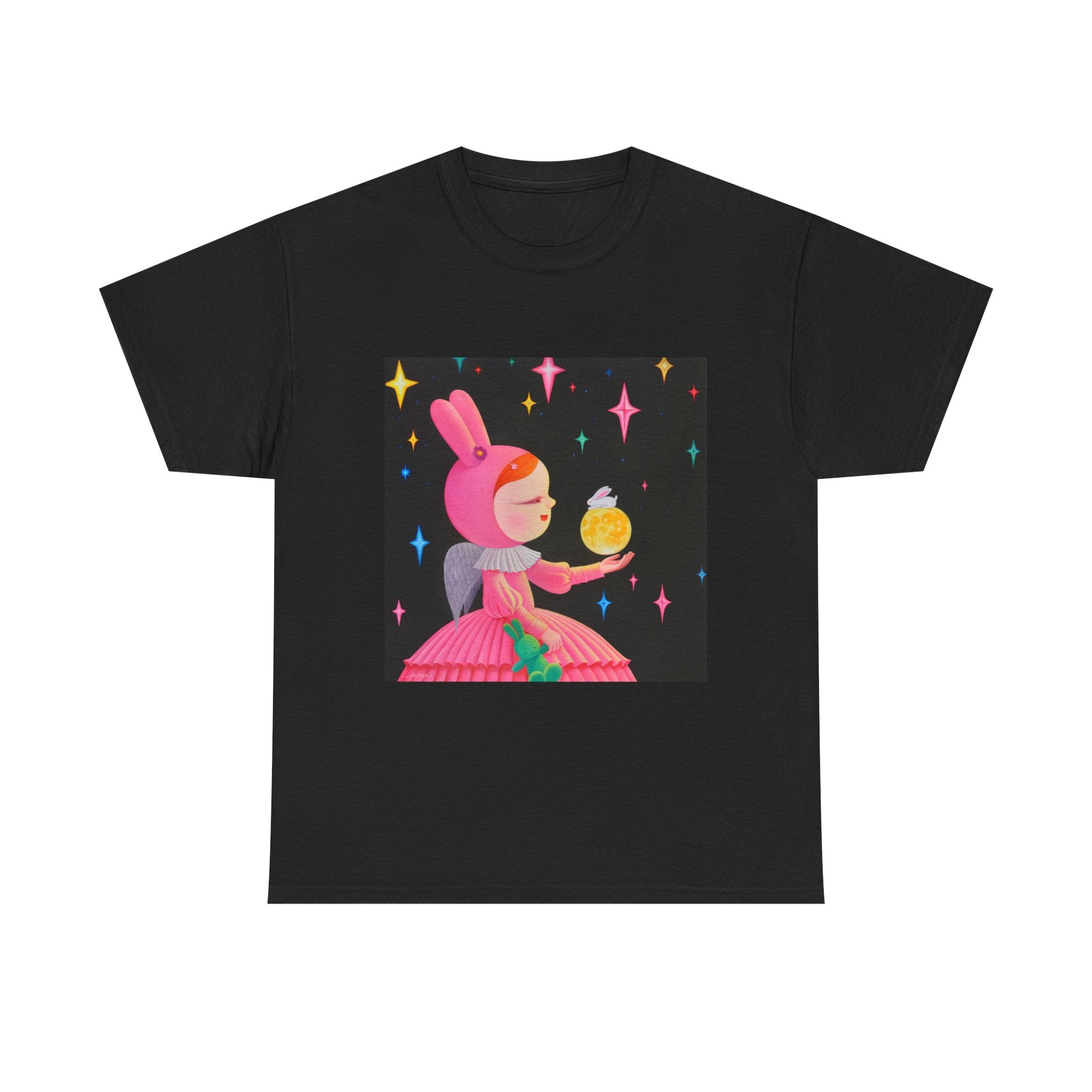 T-Shirt with Little Girl with The Moon, Tropical Art Tee for Nature Lovers, Gift for Adventurers, Casual Everyday Wear, Summer Style