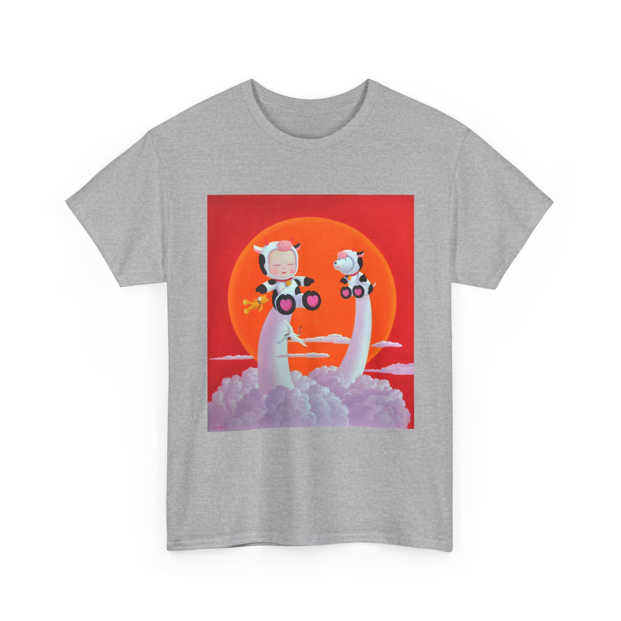 T-Shirt with Little Girl with The Cow, Tropical Art Tee for Nature Lovers, Gift for Adventurers, Casual Everyday Wear, Summer Style