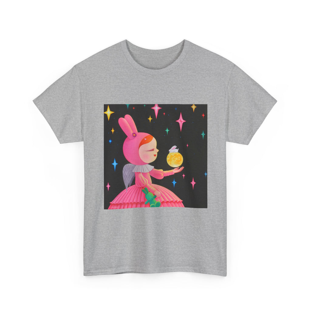 T-Shirt with Little Girl with The Moon, Tropical Art Tee for Nature Lovers, Gift for Adventurers, Casual Everyday Wear, Summer Style