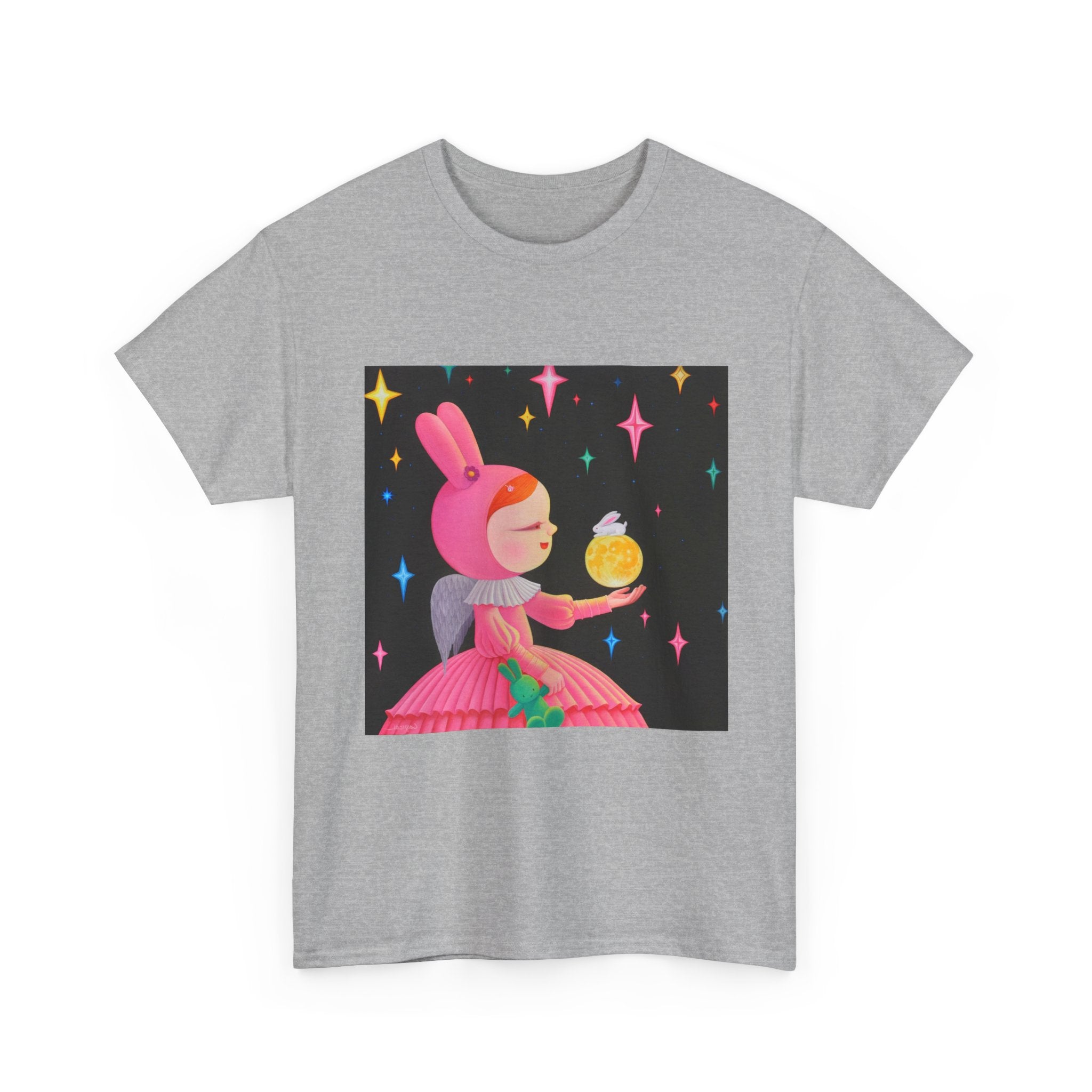 T-Shirt with Little Girl with The Moon, Tropical Art Tee for Nature Lovers, Gift for Adventurers, Casual Everyday Wear, Summer Style